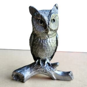 Pewter owl on branch figure VINTAGE